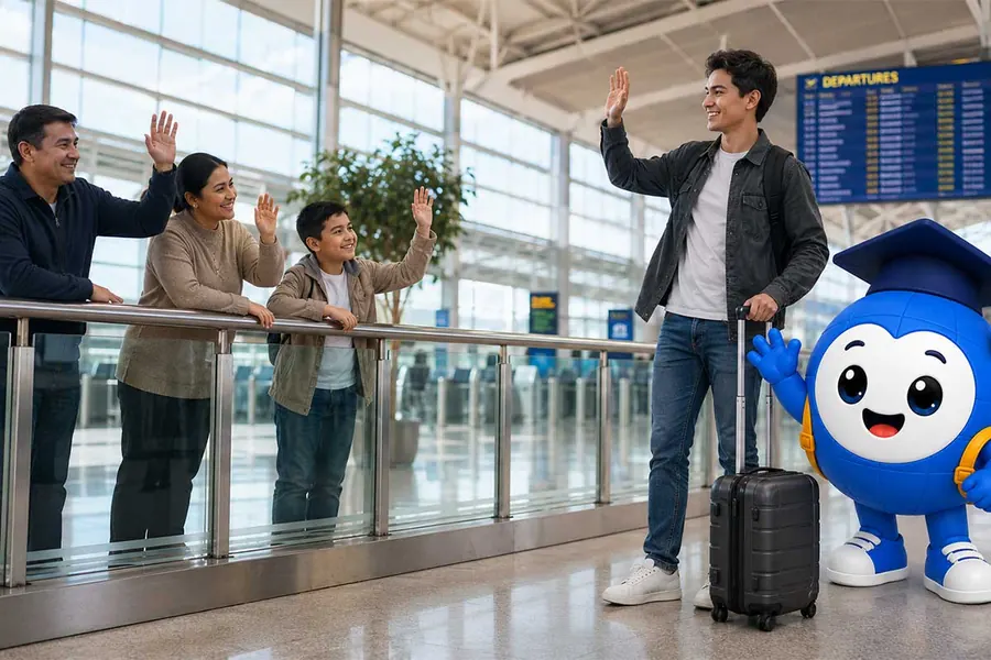 A student preparing to begin a study abroad journey